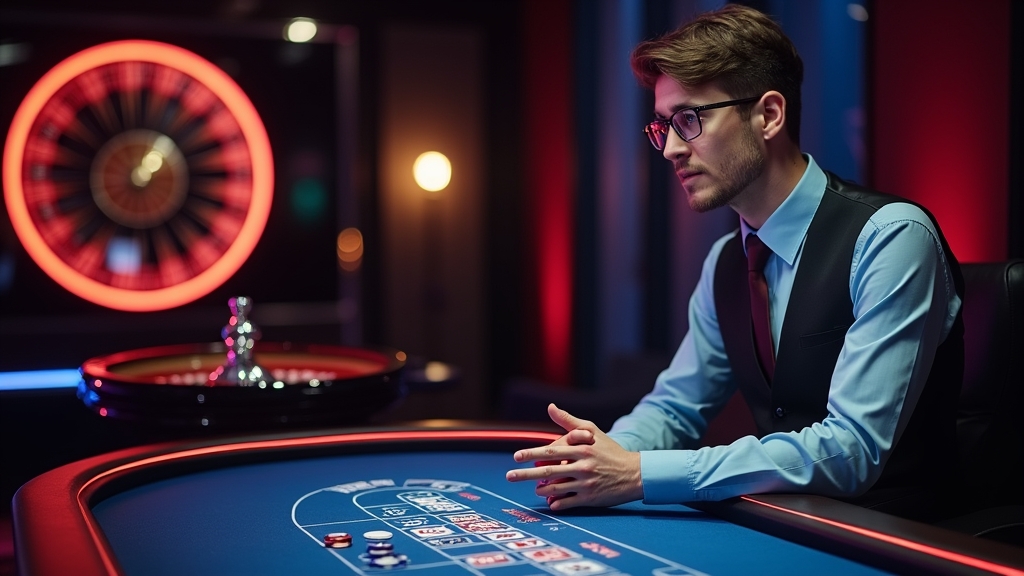 Live-Dealer am Tisch in einem modernen Casino-Studio