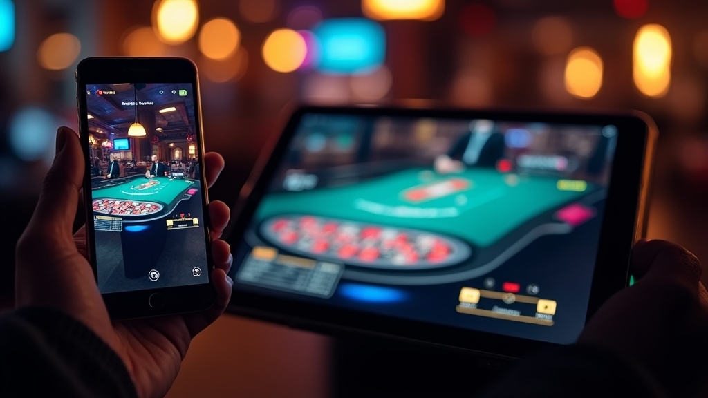 Live-Casino auf Smartphone und Tablet in dunkler Umgebung